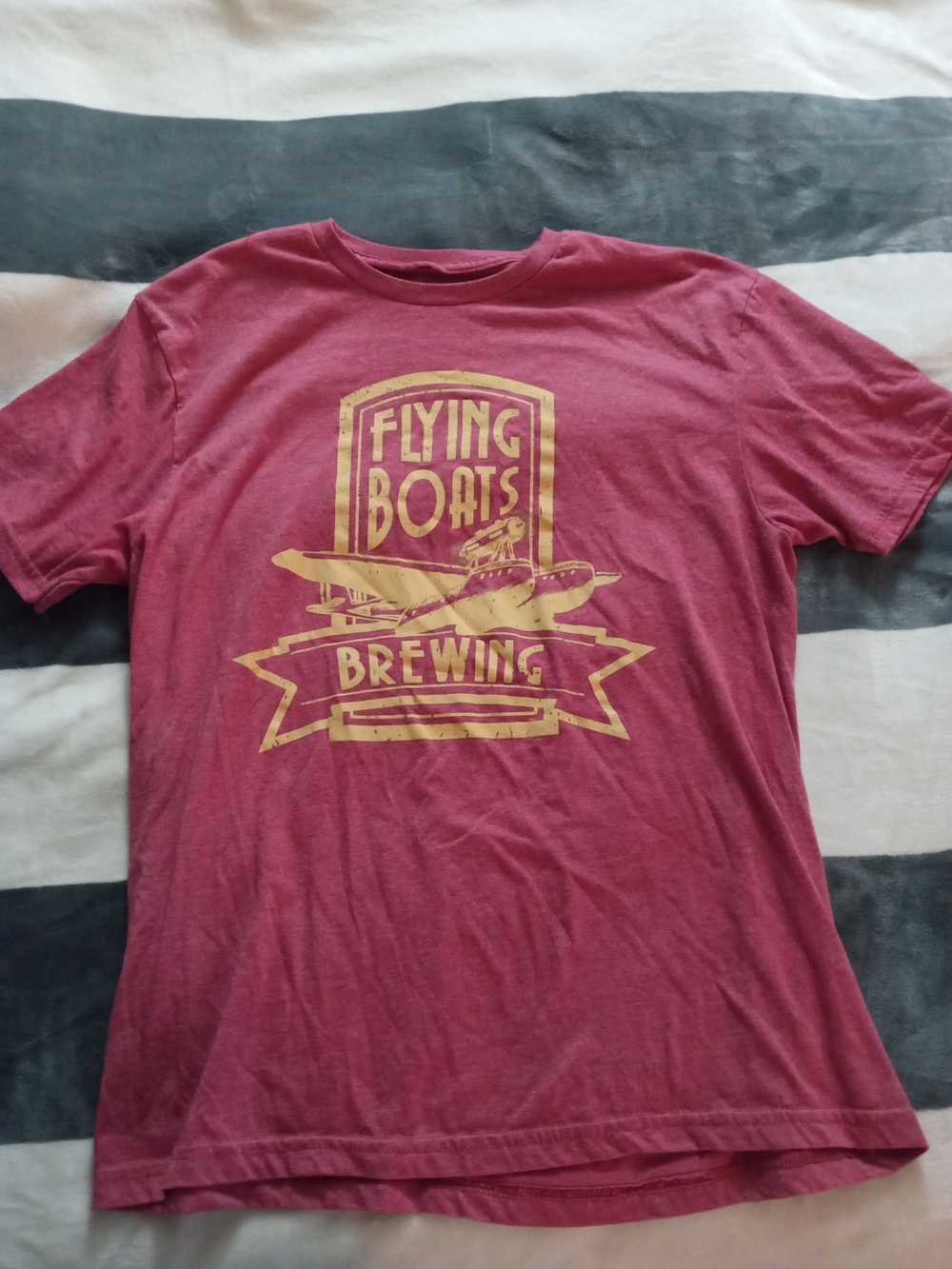 Source Unknown Maroon Tee with Yellow Brewing Graphic
